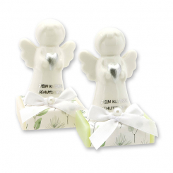 Schafmilchseife eckig 35g dekoriert mit Schutzengel mit Herz, Classic/Wiesenblume 