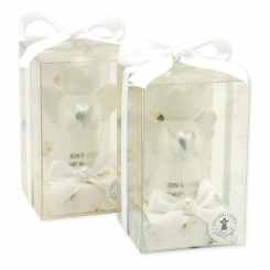 Sheep milk soap square 35g decorated with guardian angel with heart in a cellophane box, Classic/Forget-me-not 