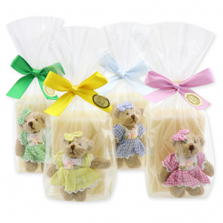 Schafmilchseife eckig 150g, dekoriert mit Teddybär sortiert in Cello, Classic 