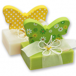 Sheep milk soap heart 150g, decorated with a butterfly, Classic/apple 