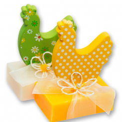 Sheep milk soap 150g decorated with a wooden hen, Classic/Grapefruit 