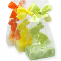 Sheep milk soap 150g decorated with a rabbit in a cellophane, sorted 