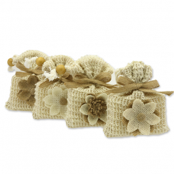 Schafmilchseife eckig 150g verpackt im Waschbeutel aus Sisal, Classic/Zirbe 