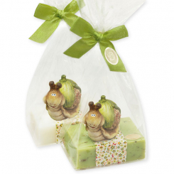 Sheep milk soap 150g, decorated with a snail in a cellophane, Classic/verbena 