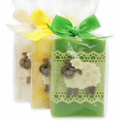 Sheep milk soap 150g, decorated with a sheep in a cellphane, sorted 