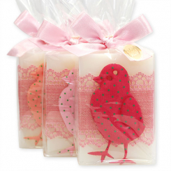 Schafmilchseife eckig 150g, dekoriert mit Vogel in Cello, Classic 