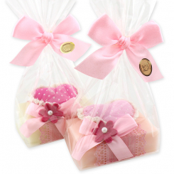 Sheep milk soap 150g, decorated with a heart in a cellophane, Classic/peony 