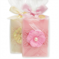 Sheep milk soap 150g, decorated with a flower in a cellophane, Classic/peony 
