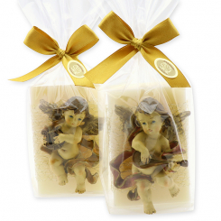 Schafmilchseife eckig 150g dekoriert mit Engel in Cello, Classic 