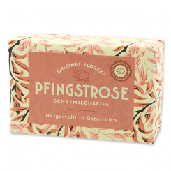 Schafmilchseife eckig 150g, "Handmade Paper" Pfingstrose 