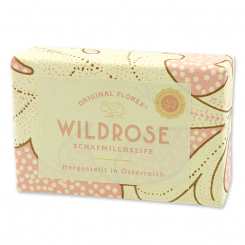Schafmilchseife eckig 150g, "Handmade Paper" Wildrose mit Blüten 