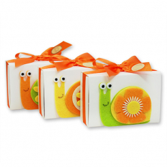 Sheep milk soap 150g in a box, decorated with a snail, sorted 