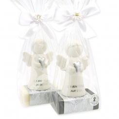 Sheep milk soap square 150g decorated with guardian angel with heart in a cellophane bag, Classic/Christmas rose 