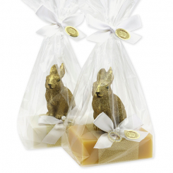 Sheep milk soap 150g decorated with a rabbit in a cellophane bag, Christmas rose/swiss pine 