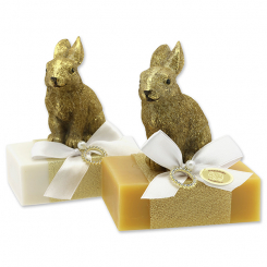 Sheep milk soap 150g decorated with a rabbit, Christmas rose/swiss pine 