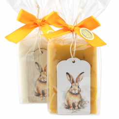 Sheep milk soap 150g decorated with a rabbit in a cellophane, Classic/Marigold 
