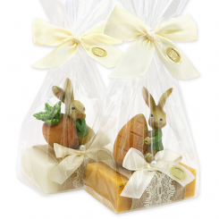 Sheep milk soap 150g decorated with a rabbit in a cellophane, Classic/marigold 