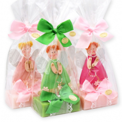 Sheep milk soap 150g decorated with a wooden angel in a cellophane, sorted 