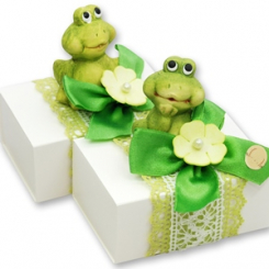 Sheep milk soap 150g in a box, decorated with a frog, Classic/verbena 