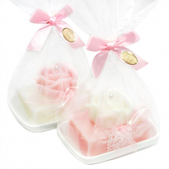 Sheep milk soap 150g on a soap dish, decorated with a rose 54g in a cellophane, Classic/peony 