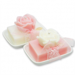 Sheep milk soap 150g on a soap dish, decorated with a rose 54g, Classic/peony 