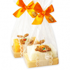 Sheep milk soap 150g on a soap dish, decorated with a rabbit in a cellophane, Classic/honey 