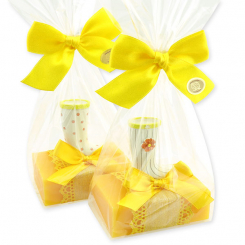 Sheep milk soap 150g decorated with a boot  in a cellophane, Honey 