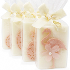 Sheep milk soap 150g, decorated with a flamingo and fruit in a cellophane, Classic 