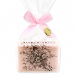 Schafmilchseife eckig 150g "Blumengruß" in Cello, Pfingstrose 