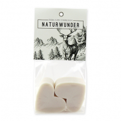Sheep milk soap heart 4x23g in a cellophane "Naturwunder", Christmas rose white 