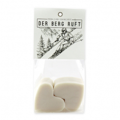 Sheep milk soap heart 4x23g in a cellophane "Der Berg ruft", Christmas rose white 