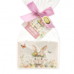 Schafmilchseife eckig 150g "Osterzauber Motiv 9" in Cello, Wildrose mit Blüten 