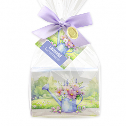 Schafmilchseife eckig 150g "Gartenzauber Motiv 4" in Cello, Lavendel 