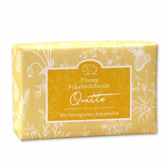 Schafmilchseife eckig liegend 150g "Florentine" im gerillten Papier, Quitte 