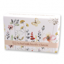 Schafmilchseife eckig 150g 'Blütenzart' mit Motiv 3, Classic 