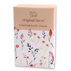 Schafmilchseife eckig 150g 'Blütenzart' mit Motiv 2 stehend, Classic 