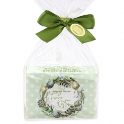 Schafmilchseife eckig 150g "Frohe Ostern" in Cello, Eisenkraut 