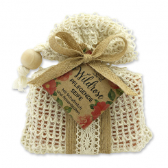 Sheep milk soap 150g packed in a soap holder "feel-good time", Wild rose 