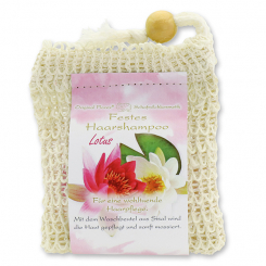 Solid hair shampoo with sheep milk 58g in a sisal wash bag, Lotus 