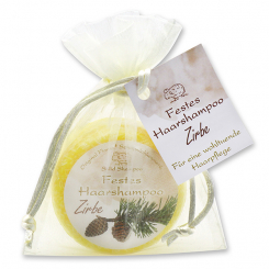 Festes Haarshampoo mit Schafmilch 58g im Organzasackerl, Zirbe 