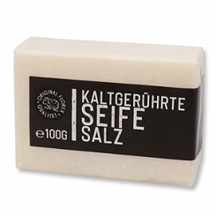 Kaltgerührte Seife 100g "Black Edition" weiß verpackt, Salzseife ohne Parfum 