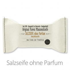 Kaltgerührte Spezialseife 100g im genähten Papierbeutel, Salzseife ohne Parfum 