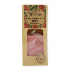 Kaltgerührte Seife ohne Schafmilch 100g im braunen Säckchen "Wohlfühlzeit", Wildrose 
