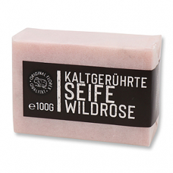 Cold-stirred soap 100g "Black Edition" white, Wild rose with petals 