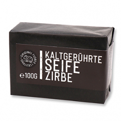 Kaltgerührte Seife 100g "Black Edition" schwarz verpackt, Zirbe 