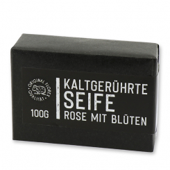 Cold-stirred soap 100g "Black Edition" black, Rose with petals 