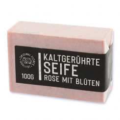 Cold-stirred soap 100g "Black Edition" white, Rose with petals 