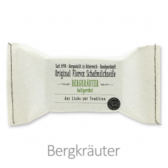 Kaltgerührte Seife 100g im genähten Papierbeutel, Bergkräuter 