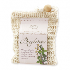 Kaltgerührte Schafmilchseife 150g klassisch im Waschbeutel, Bergkräuter 