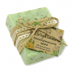 Kaltgerührte Schafmilchseife 150g dekoriert "Wohlfühlzeit", Bergkräuter 